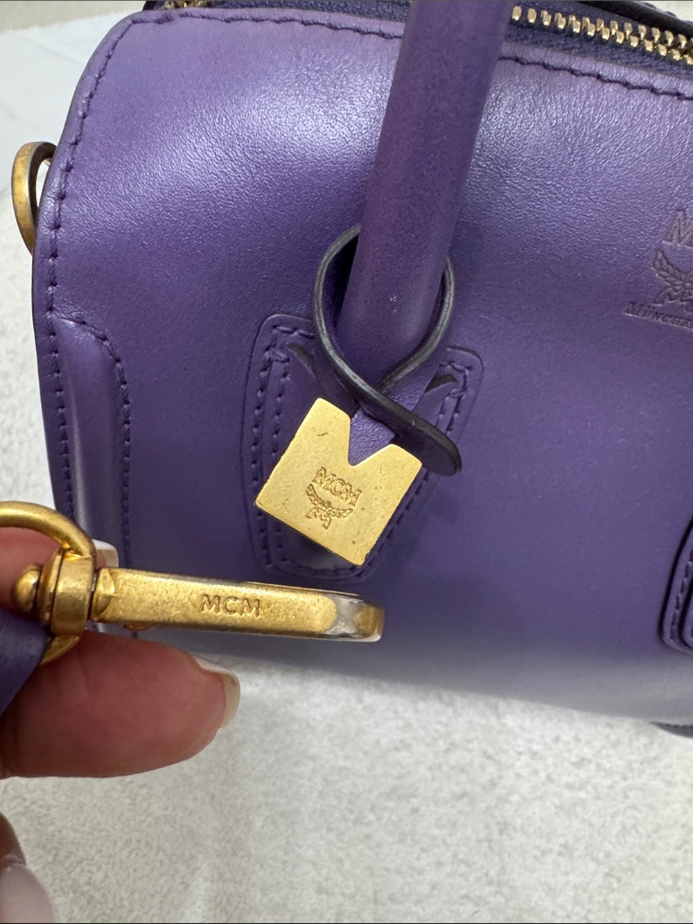 MCM Purple Leather Top-Handle Satchel with Gold Hardware - Picture 2 of 16